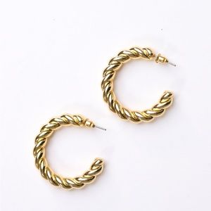 New Chunky 18k Gold Plated Sterling Silver Twisted Push Back Lux Hoop Earrings